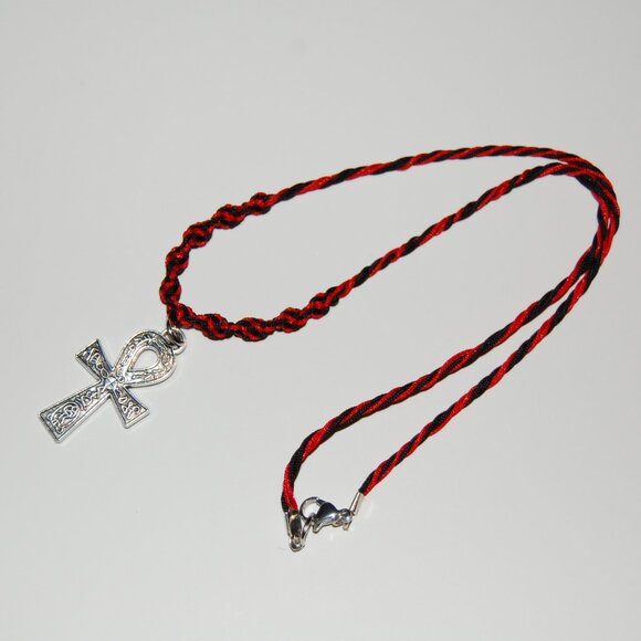 Ankh Cross Necklace,Braided Cord,Colorful Necklace,Bicolor Cord Necklace - Picture 2 of 3